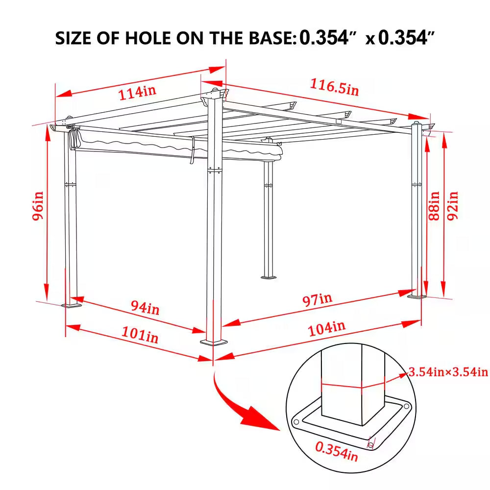 10 Ft. X 10 Ft. Beige Aluminum Outdoor Patio Pergola with Retractable Sun Shade Canopy Cover