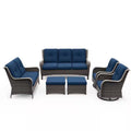 Patio Furniture Set 6-Piece Outdoor Patio Conversation Set with Blue Cushions Lawn Furniture