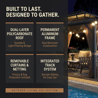 12'X10' Hardtop Gazebo, Aluminum Permanent Pavilion with Polycarbonate Double Roof, Removable Curtains & Mosquito Netting for Patio, Garden, Lawn, Upgrade Your Outdoors (Brown, 12'X10') — Results & Stats