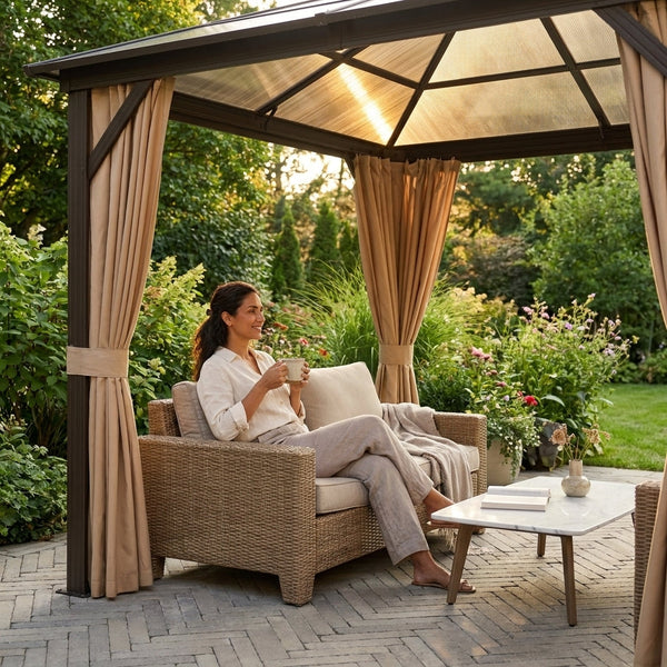 Hardtop Gazebo Built for Year-Round Outdoor Living, Aluminum Frame, Polycarbonate Roof, 12x10 Size