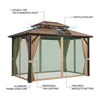 12'X10' Hardtop Gazebo, Aluminum Permanent Pavilion with Polycarbonate Double Roof, Removable Curtains & Mosquito Netting for Patio, Garden, Lawn, Upgrade Your Outdoors (Brown, 12'X10') — How It Works