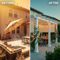 120"L X 120"W X 108"H Vinyl Malibu Canopy Pergola, White, VA42057 — Before & After