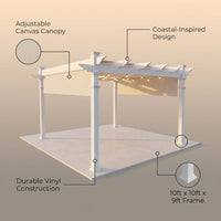 120"L X 120"W X 108"H Vinyl Malibu Canopy Pergola, White, VA42057 — infographic