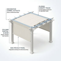 120"L X 120"W X 108"H Vinyl Malibu Canopy Pergola, White, VA42057 — How It Works