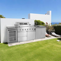 Outdoor Kitchen Island Built for Entertaining, 104" Propane Gas Grill, Built-in Sink, Compact Refrigerator