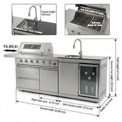 84-Inch Deluxe Stainless Steel Outdoor Kitchen Barbecue Island Grill