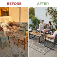 4-Piece Wicker Patio Conversation Set with Cushion, Outdoor Patio Furniture Set with Wood Table Top-Grey Cushions — Before & After