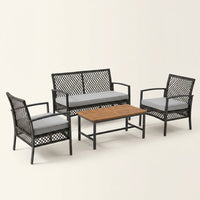 4-Piece Wicker Patio Conversation Set with Cushion, Outdoor Patio Furniture Set with Wood Table Top-Grey Cushions — Studio Shot