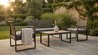 4-Piece Wicker Patio Conversation Set with Cushion, Outdoor Patio Furniture Set with Wood Table Top-Grey Cushions — Lifestyle