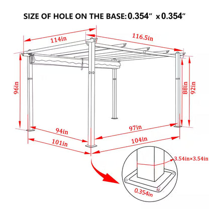 10 Ft. X 10 Ft. Beige Aluminum Outdoor Patio Pergola with Retractable Sun Shade Canopy Cover