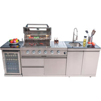 Outdoor Kitchen Island Built for Entertaining, 104" Propane Gas Grill, Built-in Sink, Compact Refrigerator