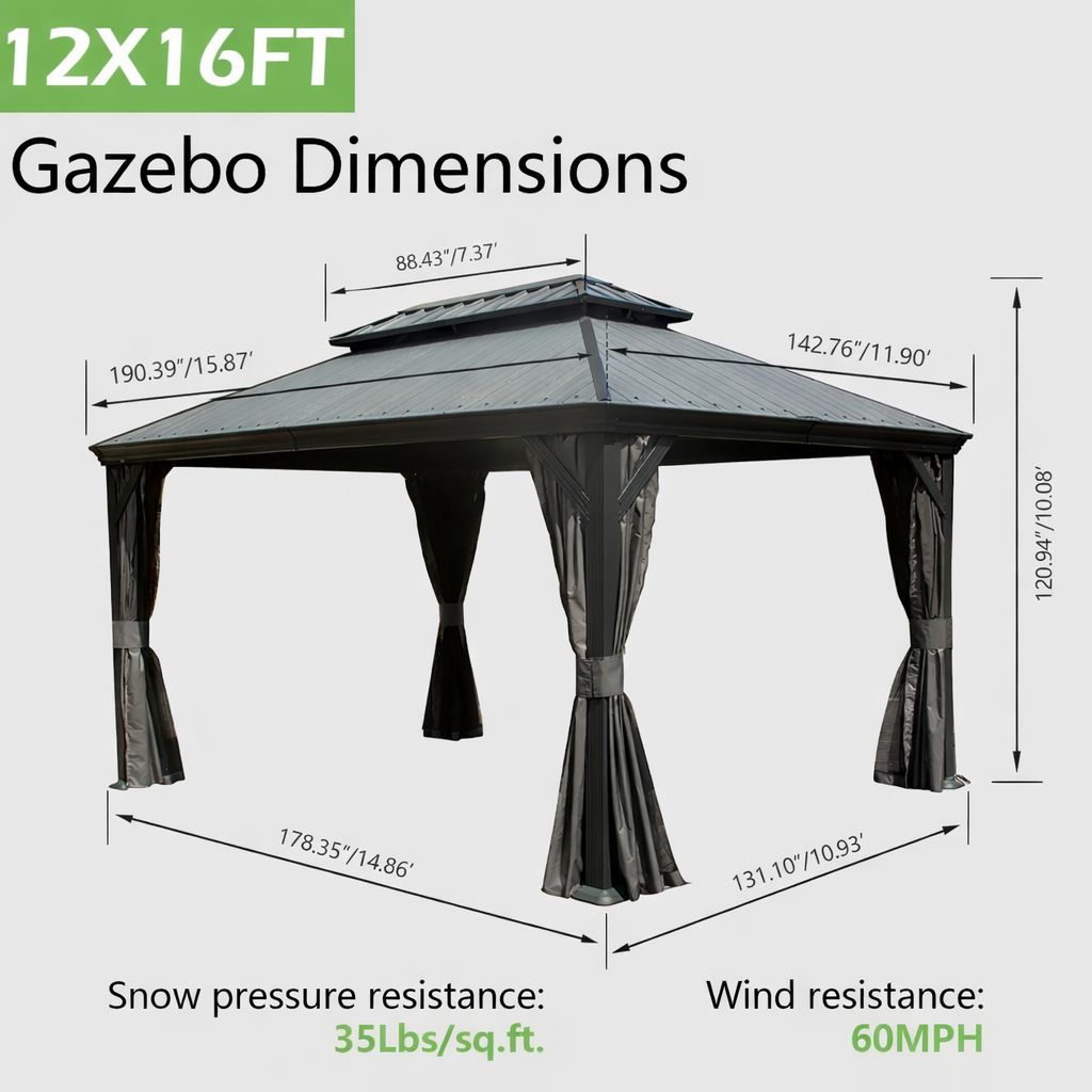 12'x16' Hardtop Gazebo with Resin Roof