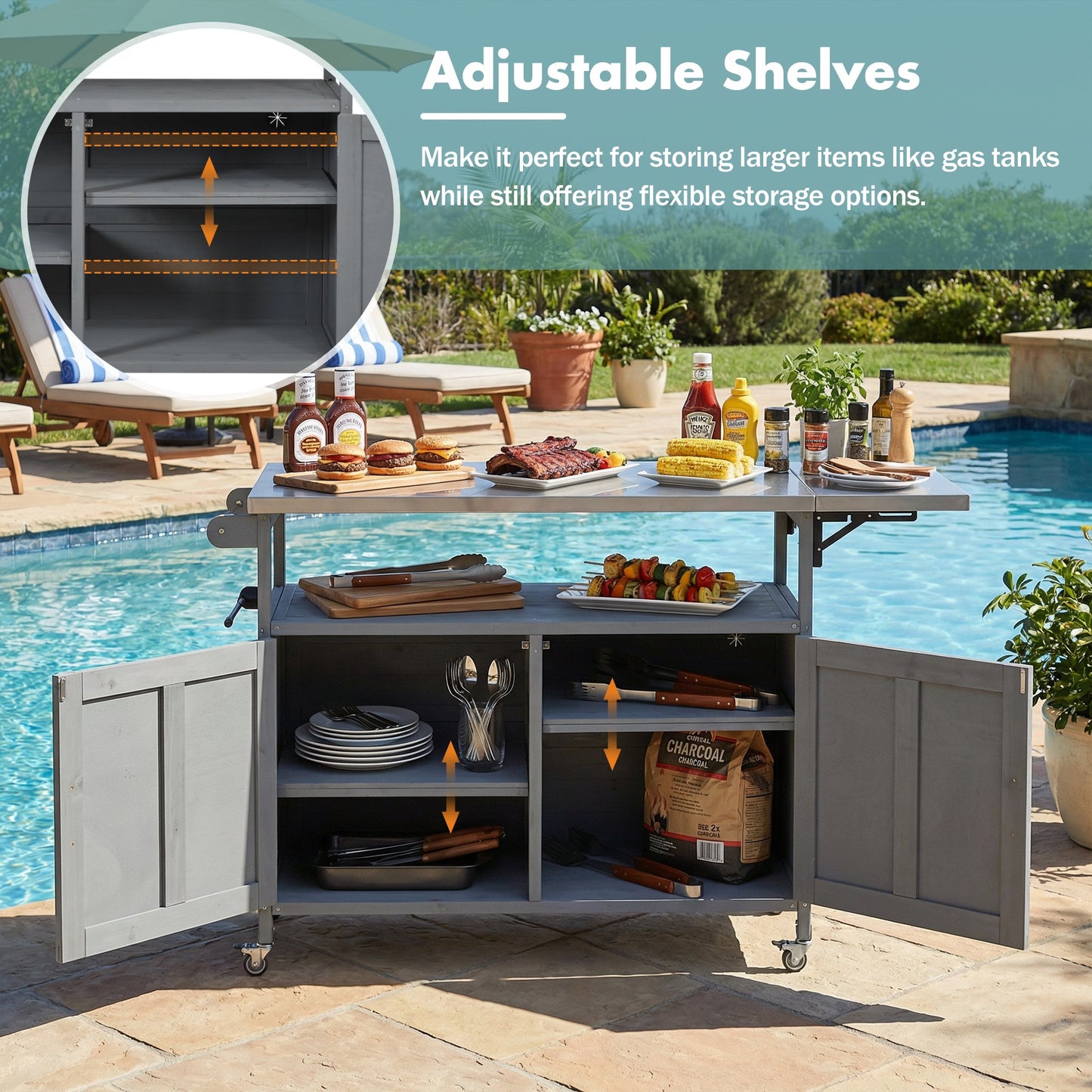Foldable Outdoor Kitchen Island with Lockable Wheels