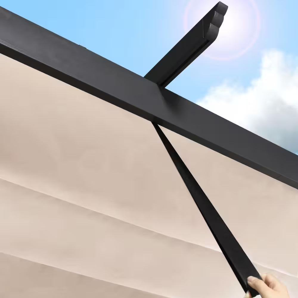 10 Ft. X 10 Ft. Beige Aluminum Outdoor Patio Pergola with Retractable Sun Shade Canopy Cover