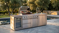 Modular Outdoor Kitchen BBQ Island, 104" Outdoor Kitchen Propane Gas Island Grill with Sink, Compact Refrigerator, Storage Cabinets, Rotisserie Kit (Silver, 104") — Lifestyle