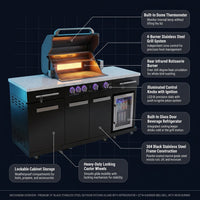 Outdoor Kitchen Island Built for Backyard Entertaining, 70" Black Stainless Steel, 4-Burner Grill, Refrigerator — How It Works