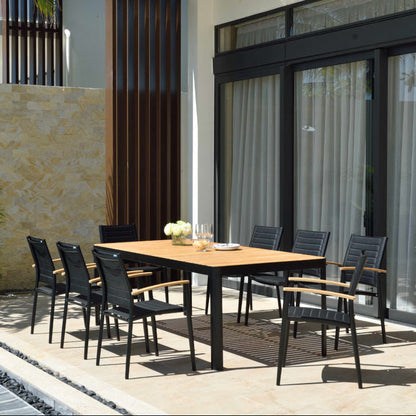 Portals Dark Lite FSC Teak Wood and Aluminum Rectangular Dining Set