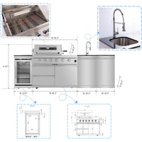 Outdoor Kitchen Island Built for Entertaining, 104" Propane Gas Grill, Built-in Sink, Compact Refrigerator