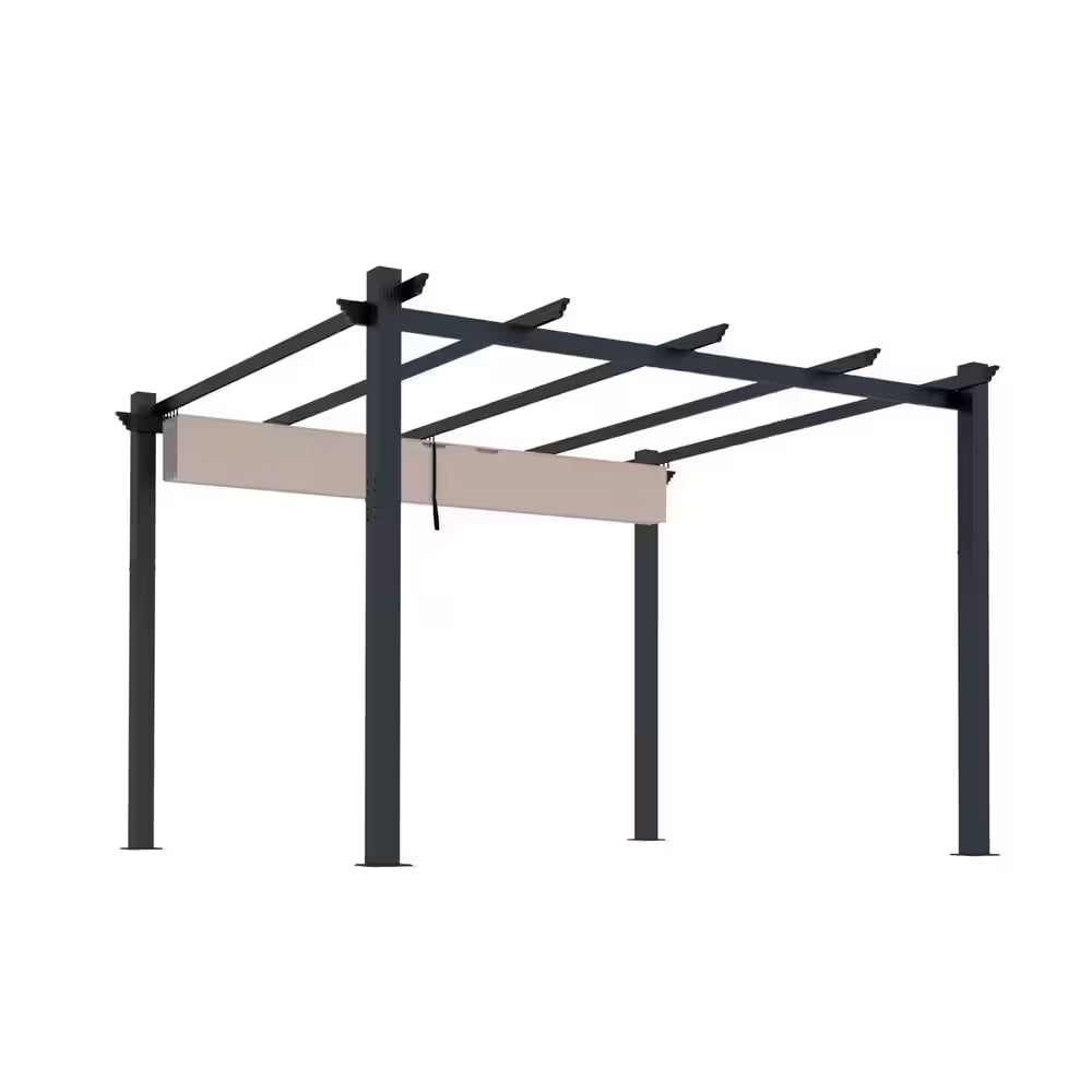 10 Ft. X 10 Ft. Beige Aluminum Outdoor Patio Pergola with Retractable Sun Shade Canopy Cover