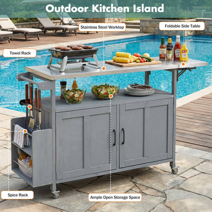 Foldable Outdoor Kitchen Island with Lockable Wheels