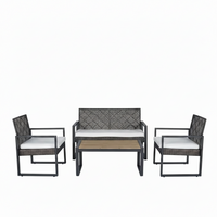Patio Conversation Set Designed for Outdoor Entertaining, Acacia Wood Table, Durable Iron Frame, 4 Pieces