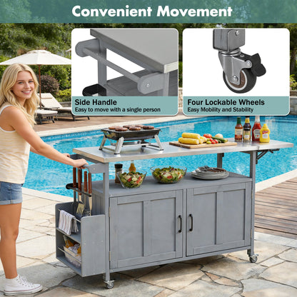 Foldable Outdoor Kitchen Island with Lockable Wheels