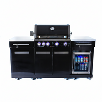 Outdoor Kitchen Island Built for Backyard Entertaining, 70" Black Stainless Steel, 4-Burner Grill, Refrigerator