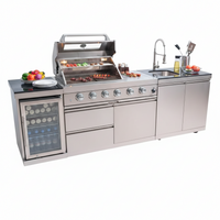 Outdoor Kitchen Island Built for Entertaining, 104" Propane Gas Grill, Built-in Sink, Compact Refrigerator